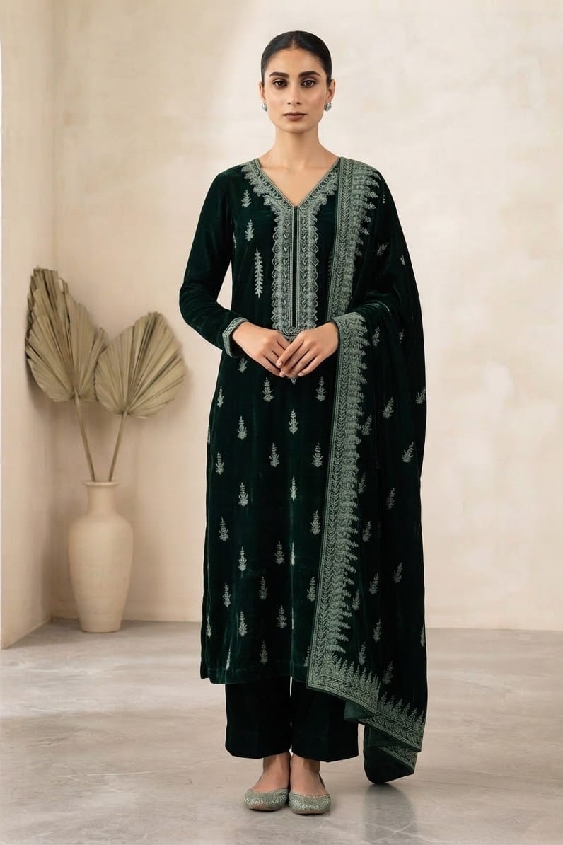 Premium Unstitched Embroidered Velvet 3pc