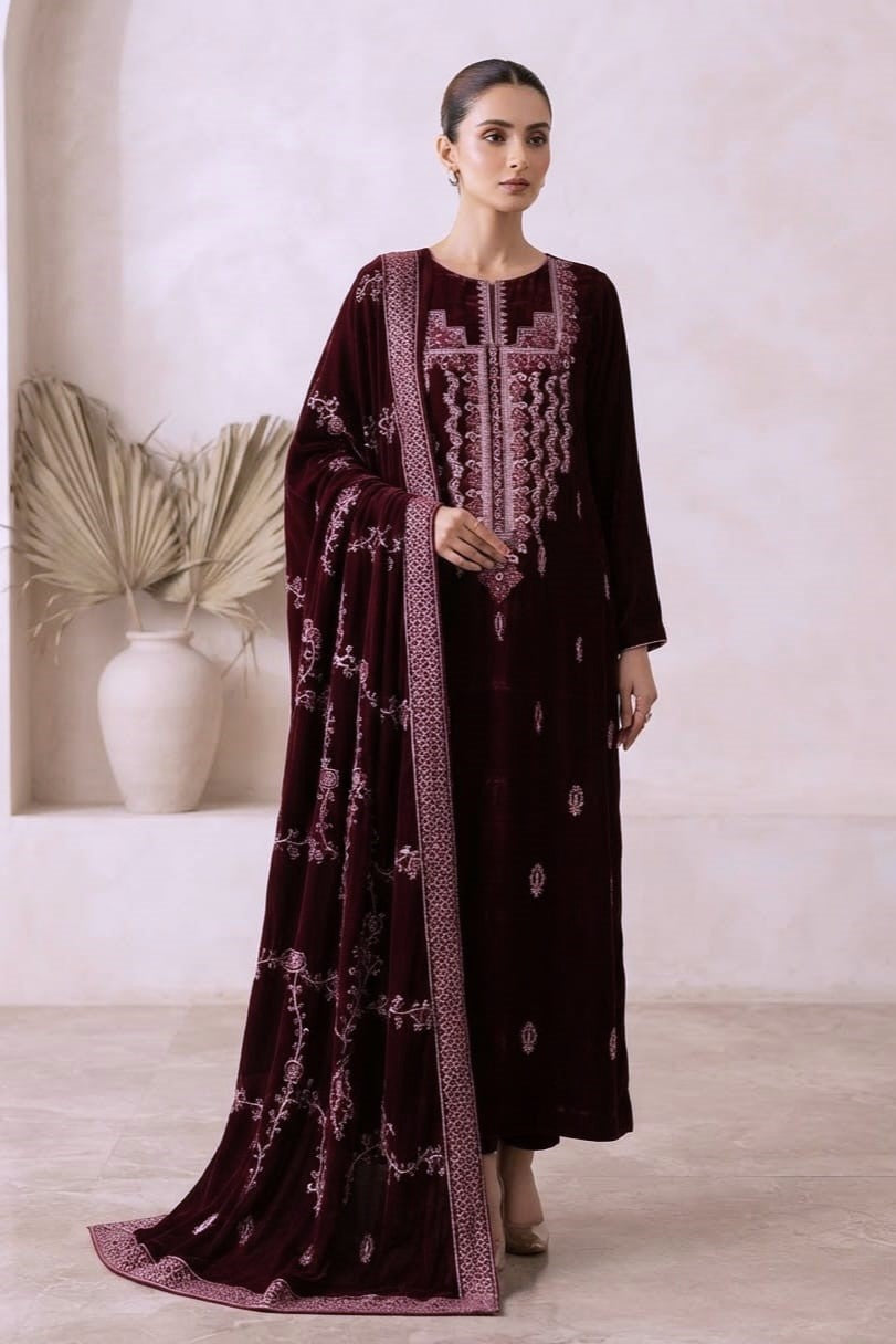 Premium Unstitched Embroidered Velvet 3pc