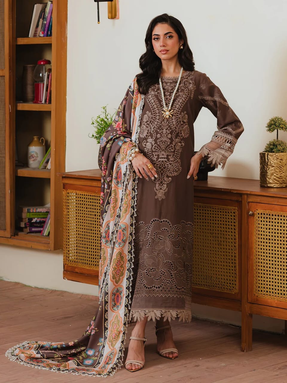 Mahnur Stella Embroidered Luxury Khaddar 3pc - Branded Cut Pieces