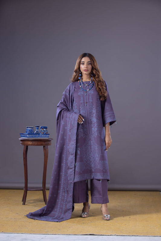 Hania&Minahil-Dyed Composed Jacquard Khaddar-Purple-3PC