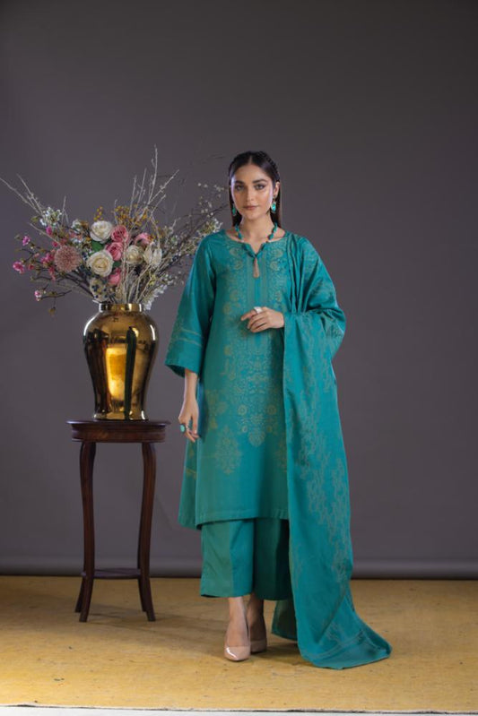 Zainab-Dyed Composed Jacquard Karandi-Ferozi-3PC
