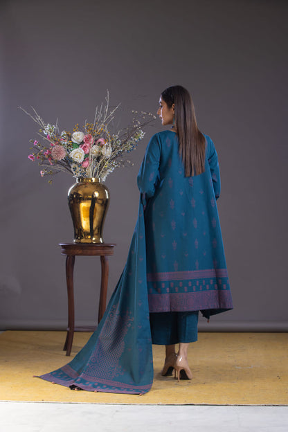 Hania&Minahil-Dyed Composed Jacquard Khaddar-Blue-3PC
