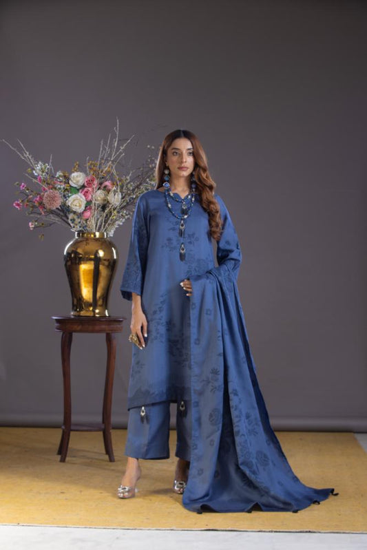Zainab-Dyed Composed Jacquard Karandi-Blue-3PC