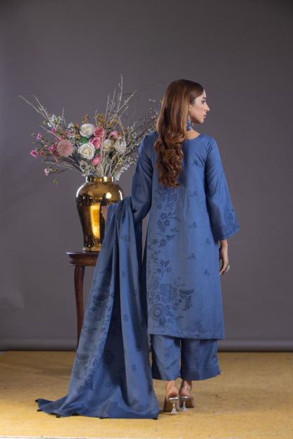Zainab-Dyed Composed Jacquard Karandi-Blue-3PC