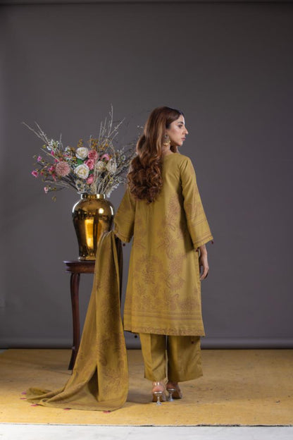 Zainab-Dyed Composed Jacquard Karandi-Mehndi-3PC