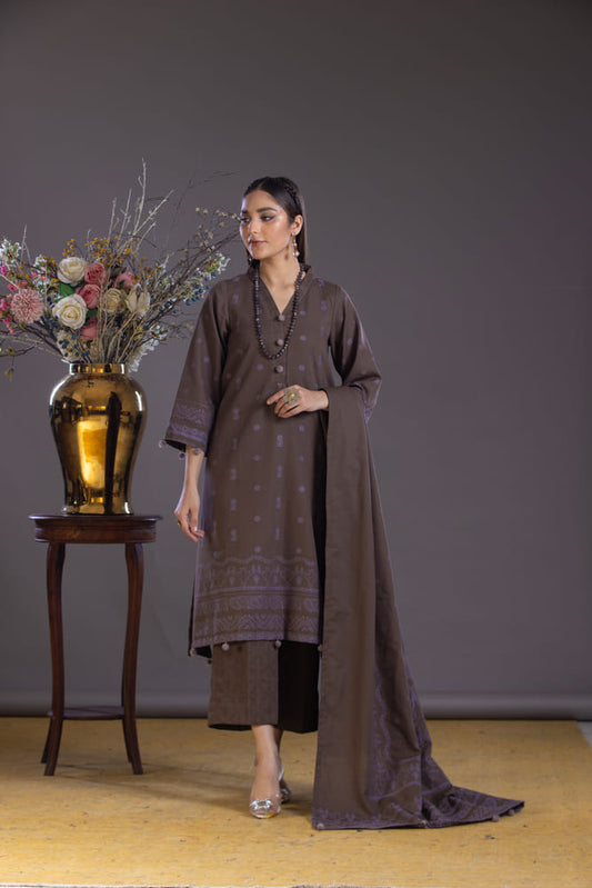 Hania&Minahil-Dyed Composed Jacquard Khaddar-Brown-3PC