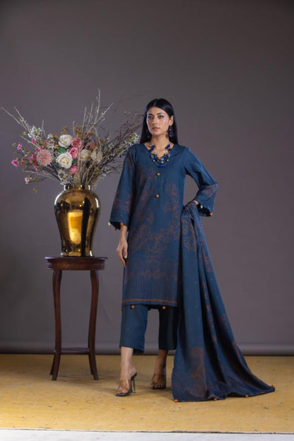 Zainab-Dyed Composed Jacquard Karandi-D-Blue-3PC