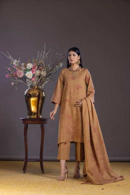 Zainab-Dyed Composed Jacquard Karandi-Brown-3PC