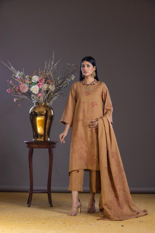 Zainab-Dyed Composed Jacquard Karandi-Brown-3PC