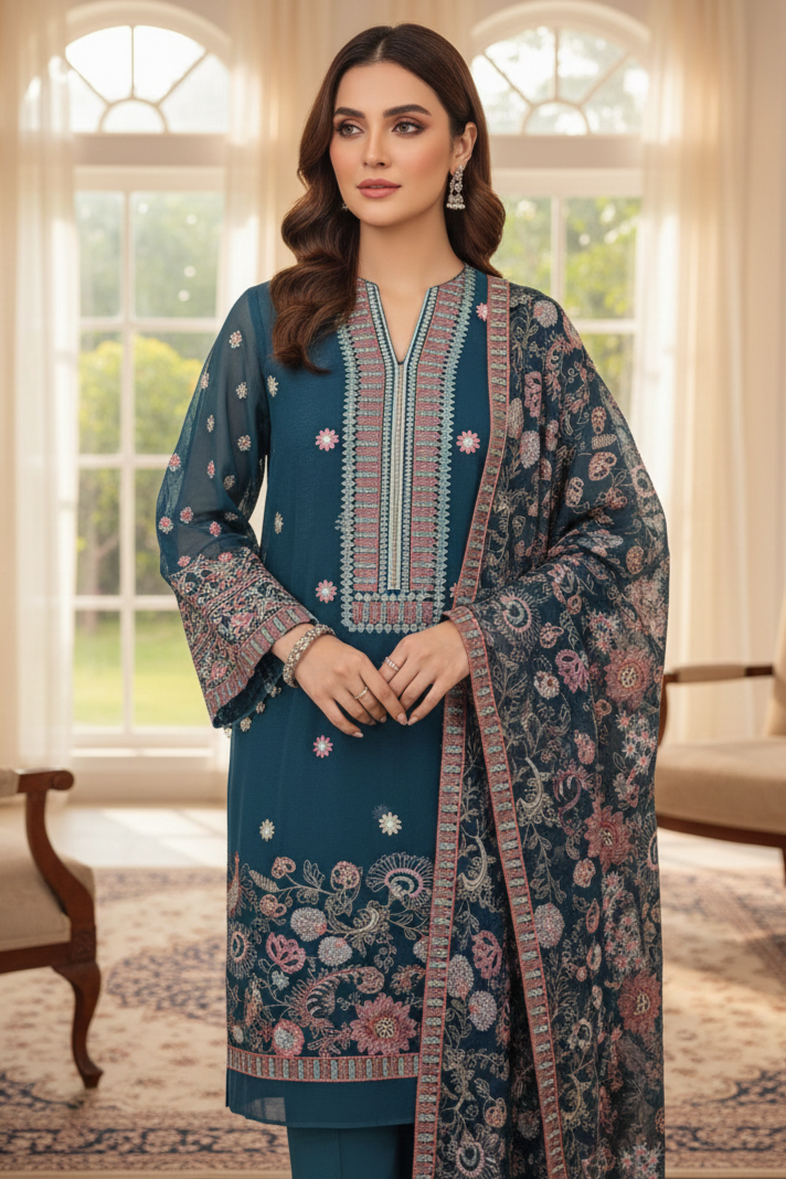 Bareeze Unstitched Embroidered Chiffon SD 2pc