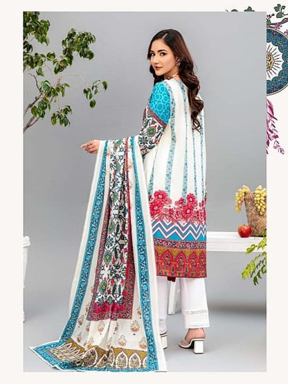 Aizal Printed Unstitched Lawn 3pc - Branded Cut Pieces