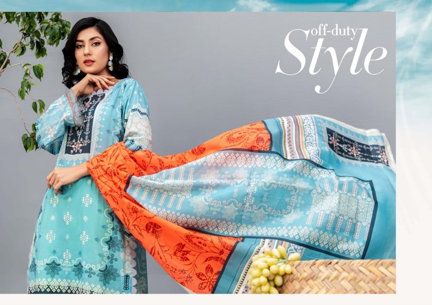 Aizal Printed Unstitched Lawn 3pc - Branded Cut Pieces