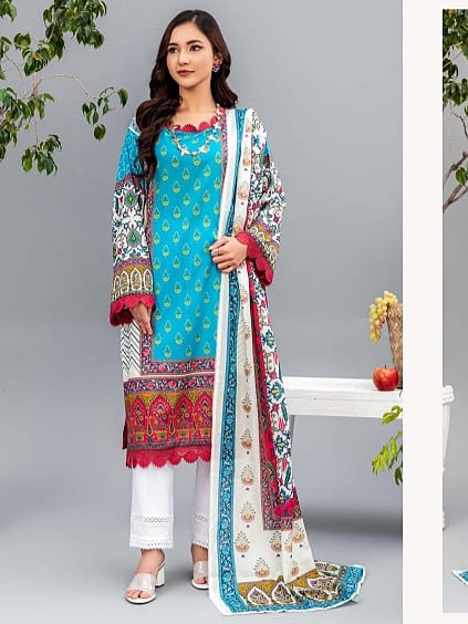 Aizal Printed Unstitched Lawn 3pc - Branded Cut Pieces