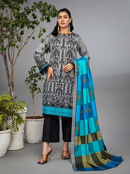 Aizal Printed Unstitched Lawn 3pc - Branded Cut Pieces