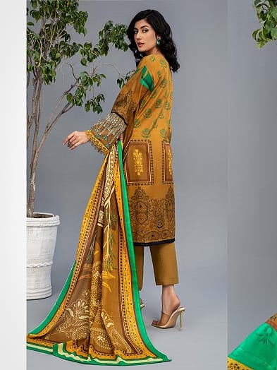 Aizal Printed Unstitched Lawn 3pc - Branded Cut Pieces