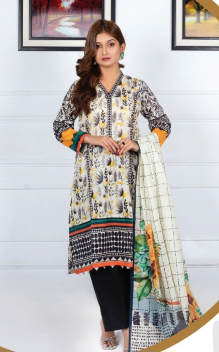 Amal Digital Printed Lawn 3pc - Branded Cut Pieces