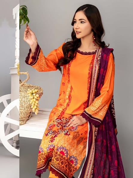 Aizal Printed Unstitched Lawn 3pc - Branded Cut Pieces