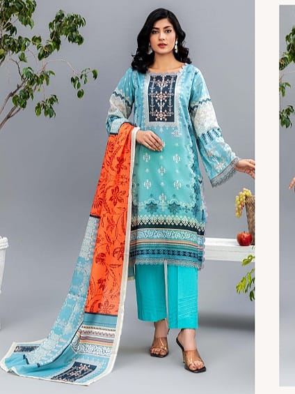 Aizal Printed Unstitched Lawn 3pc - Branded Cut Pieces