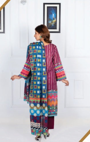 Amal Digital Printed Lawn 3pc - Branded Cut Pieces