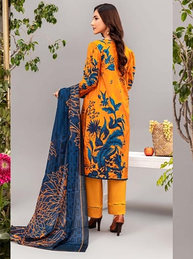 Aizal Printed Unstitched Lawn 3pc - Branded Cut Pieces