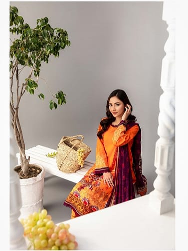 Aizal Printed Unstitched Lawn 3pc - Branded Cut Pieces