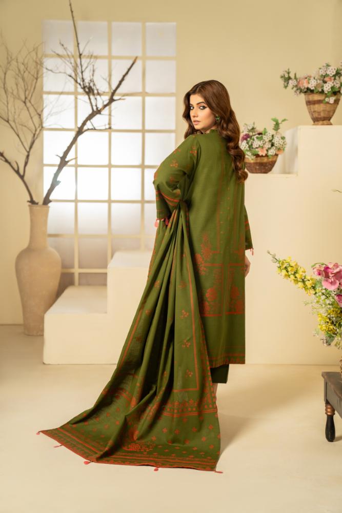 Soha Afreen-Digital Printed Composed Jacquard Khaddar-Green-3PC - Branded Cut Pieces