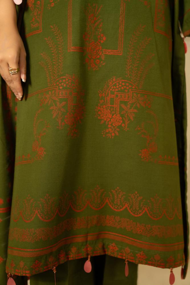 Soha Afreen-Digital Printed Composed Jacquard Khaddar-Green-3PC - Branded Cut Pieces