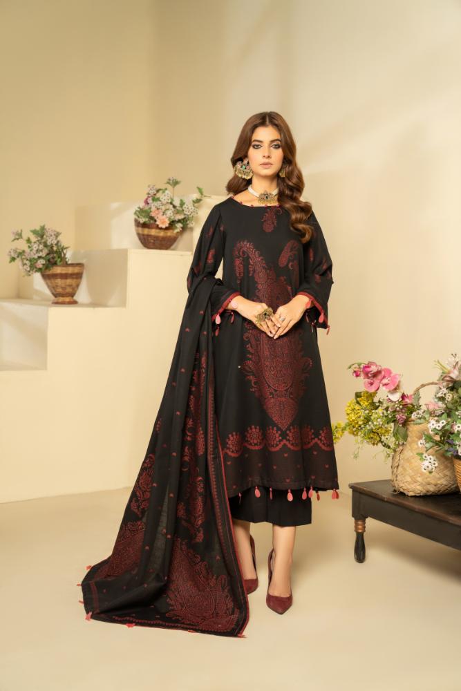 Soha Afreen-Digital Printed Composed Jacquard Khaddar-Black-3PC - Branded Cut Pieces