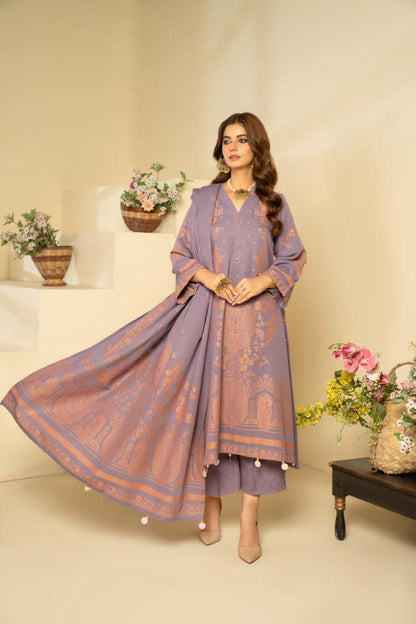 Soha Afreen-Digital Printed Composed Jacquard Khaddar-Violet-3PC - Branded Cut Pieces