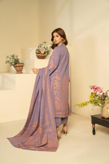 Soha Afreen-Digital Printed Composed Jacquard Khaddar-Violet-3PC - Branded Cut Pieces