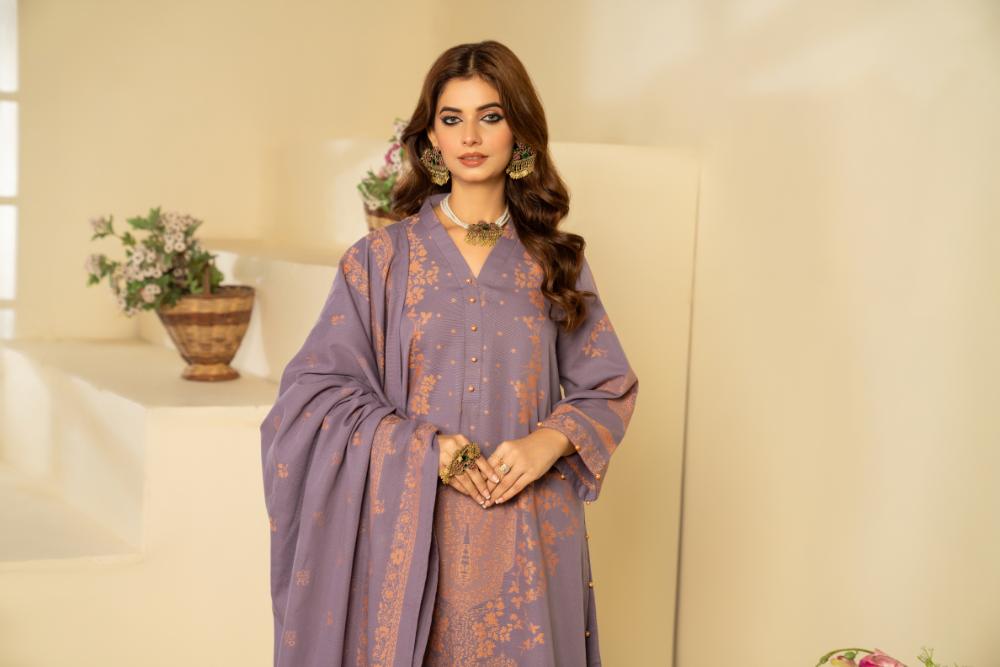 Soha Afreen-Digital Printed Composed Jacquard Khaddar-Violet-3PC - Branded Cut Pieces