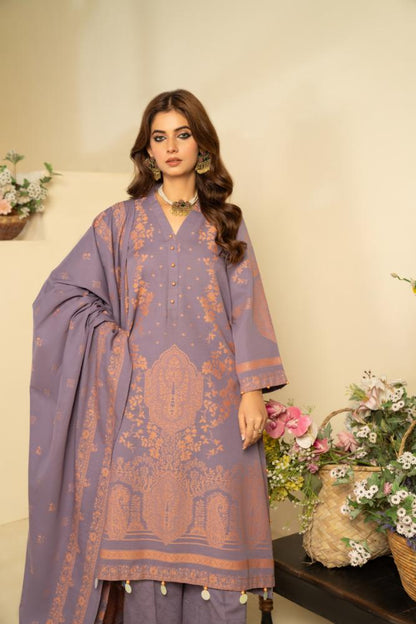 Soha Afreen-Digital Printed Composed Jacquard Khaddar-Violet-3PC - Branded Cut Pieces