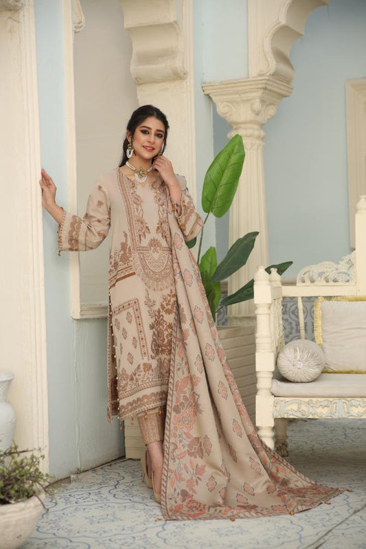 Safa Iman-Self Jacqaurd Khaddar-Skin-3PC - Branded Cut Pieces