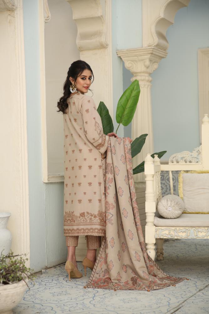 Safa Iman-Self Jacqaurd Khaddar-Skin-3PC - Branded Cut Pieces