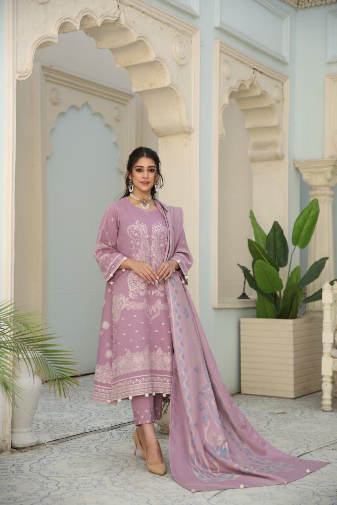 Safa Iman-Self Jacqaurd Khaddar-D-purple-3PC - Branded Cut Pieces