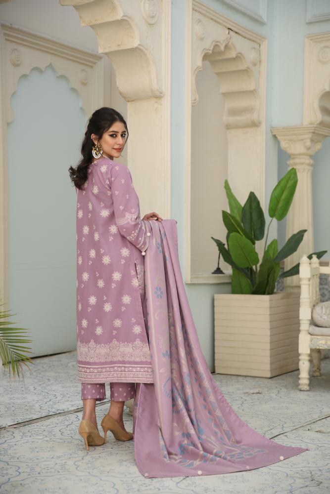 Safa Iman-Self Jacqaurd Khaddar-D-purple-3PC - Branded Cut Pieces