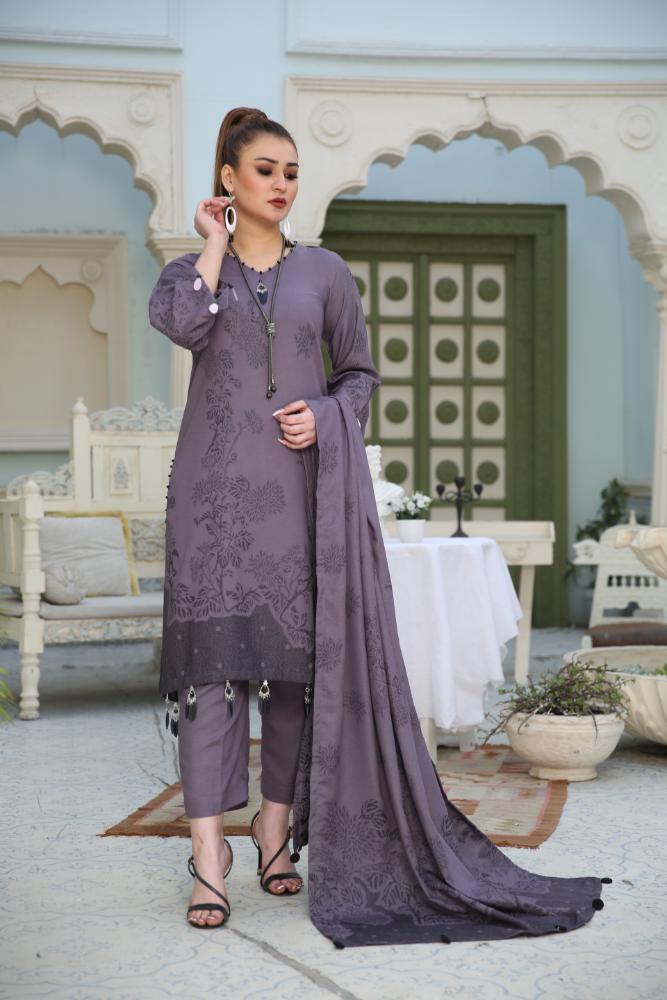 Suhana-Dyed Composed Jacquard Karandi-L-Purple-3PC