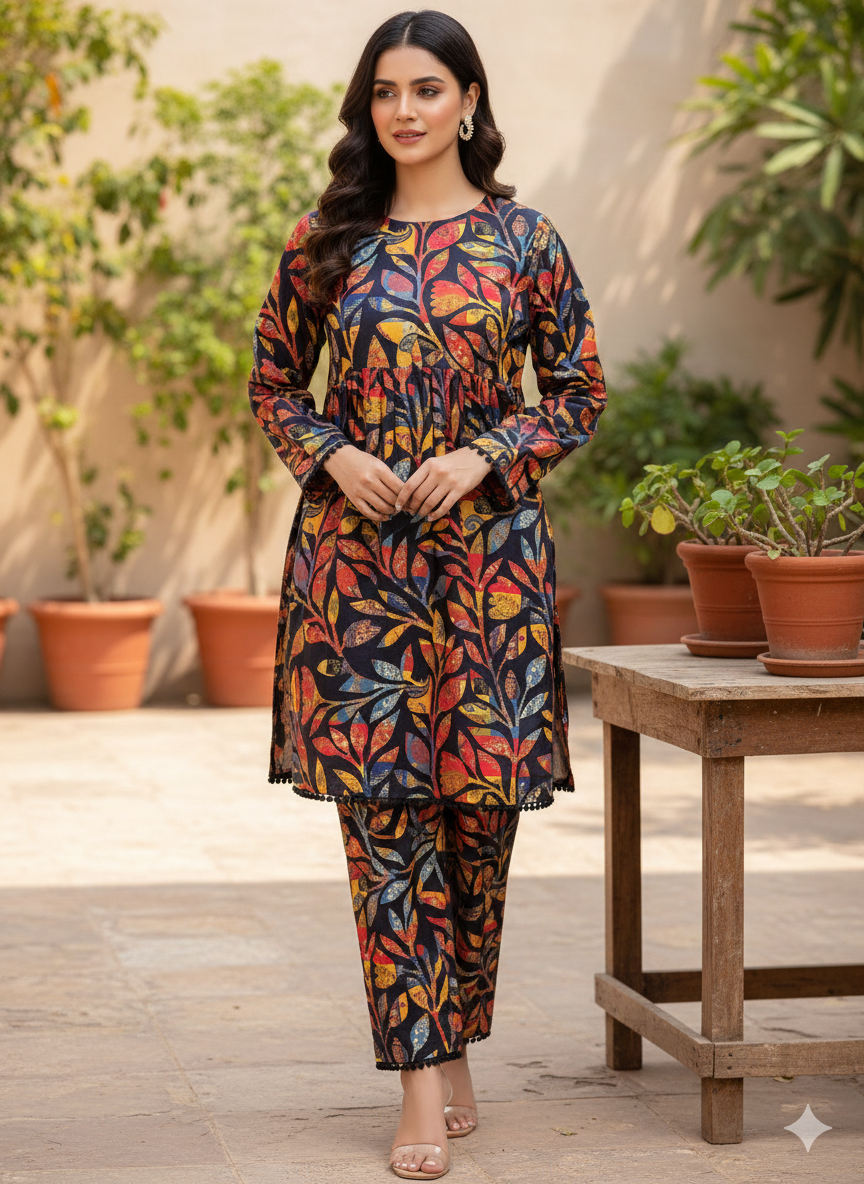 Meerak Stitched Printed Silk ST 2pc