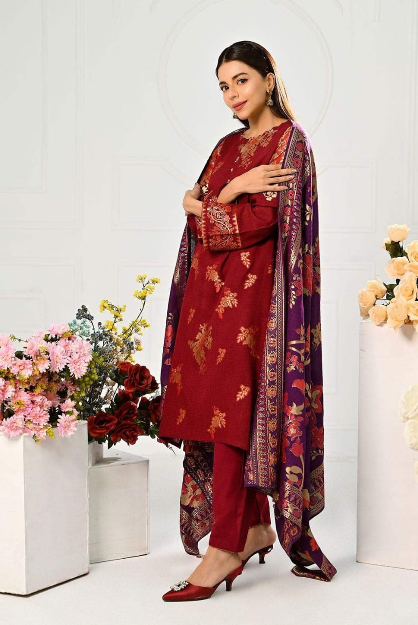 Mizaj Stitched Jacquard Linen 3pc