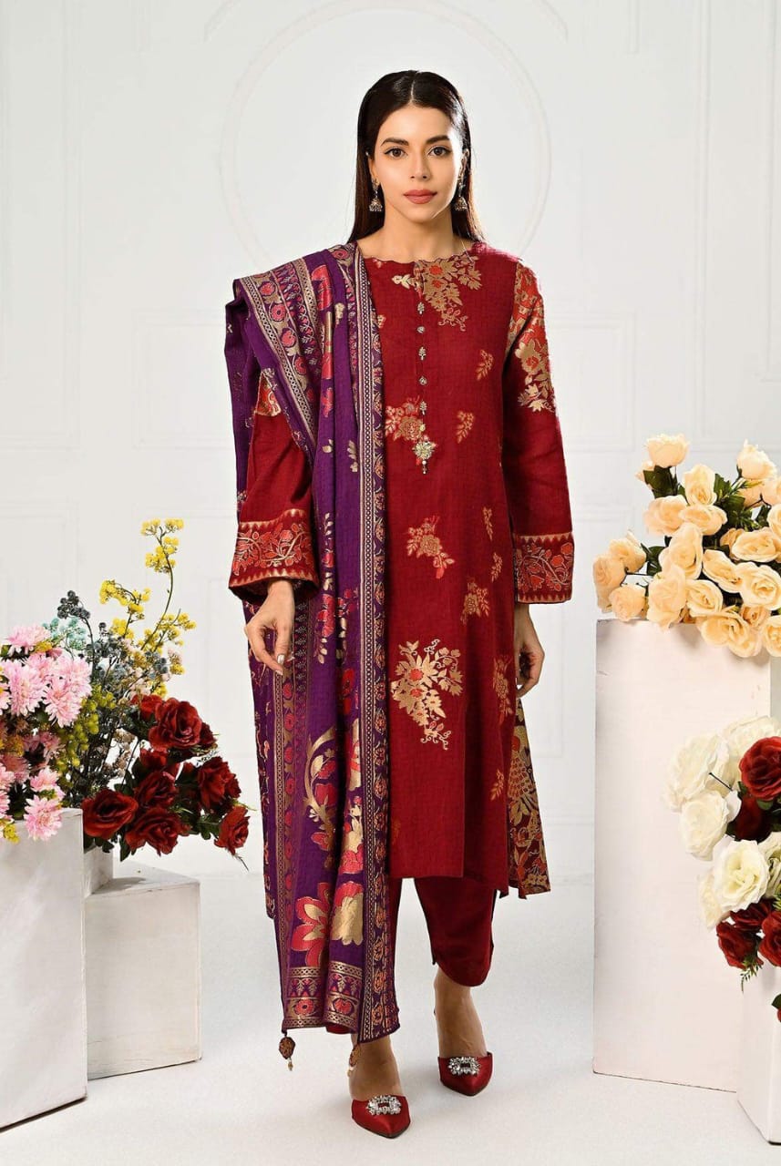 Mizaj Stitched Jacquard Linen 3pc
