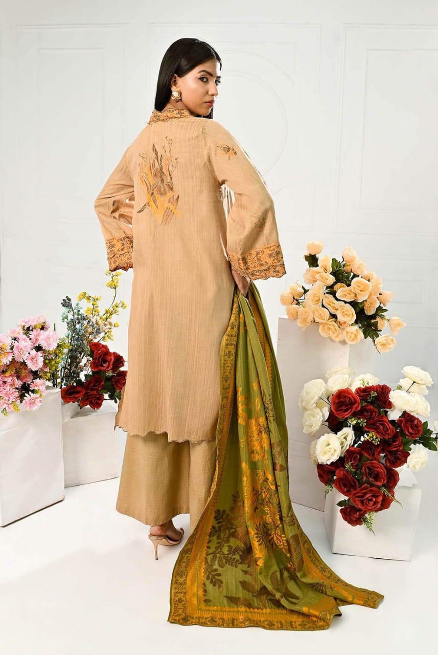 Mizaj Stitched Jacquard Linen 3pc