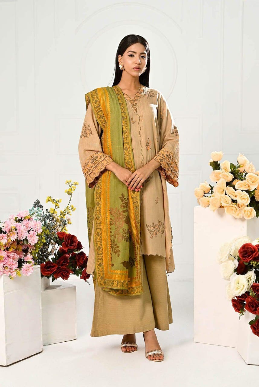 Mizaj Stitched Jacquard Linen 3pc