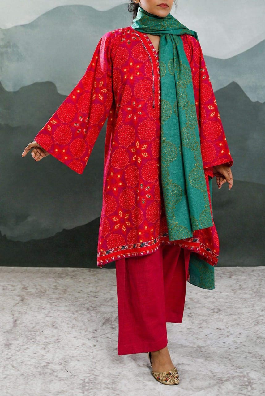 Mizaj Stitched Printed Khaddar 3pc