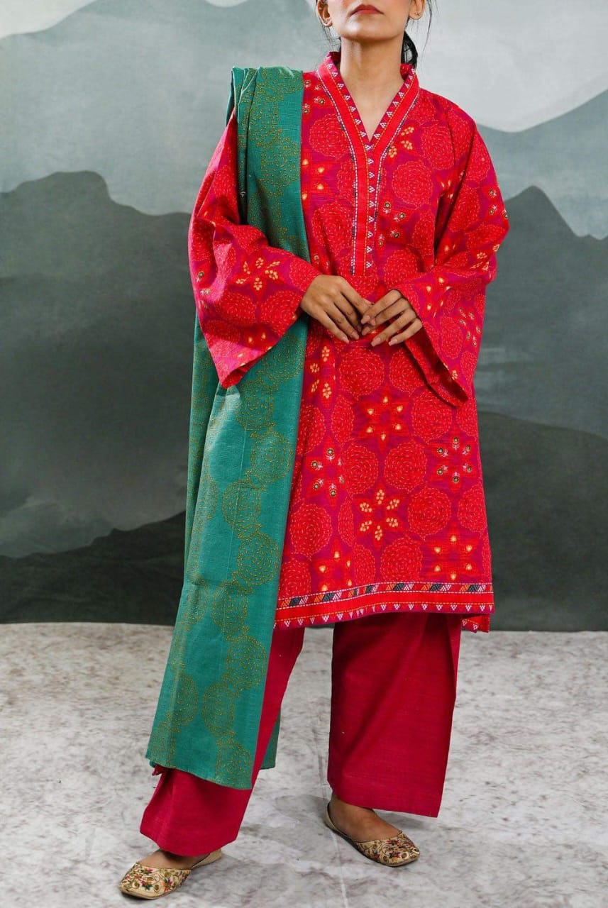 Mizaj Stitched Printed Khaddar 3pc