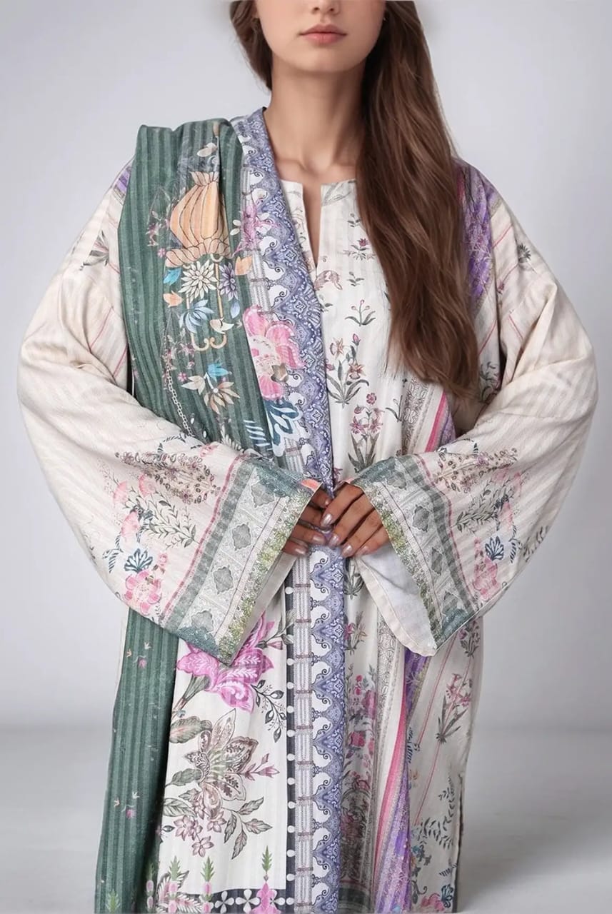 Mizaj Stitched Printed Linen Wool SD 2pc