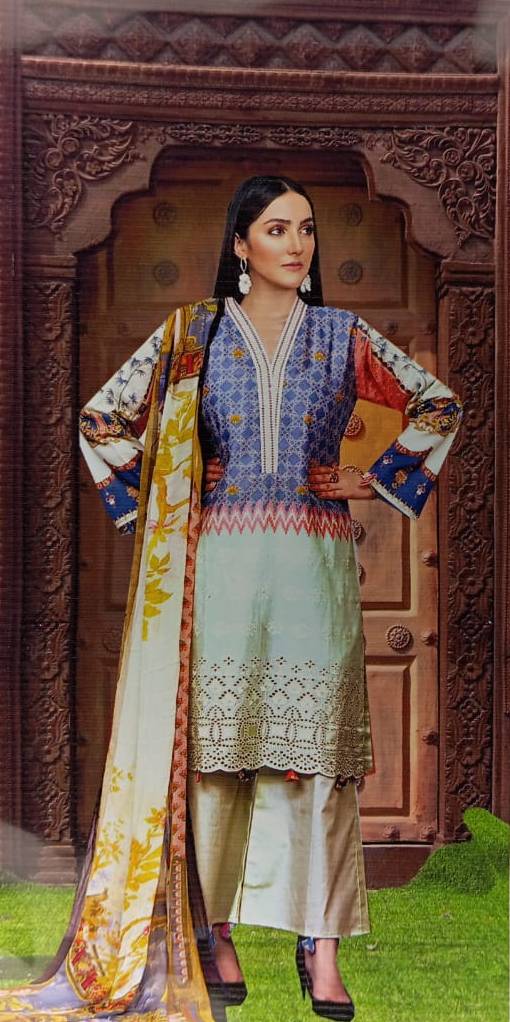 Shifly Embroidered Digital Print Lawn - Branded Cut Pieces