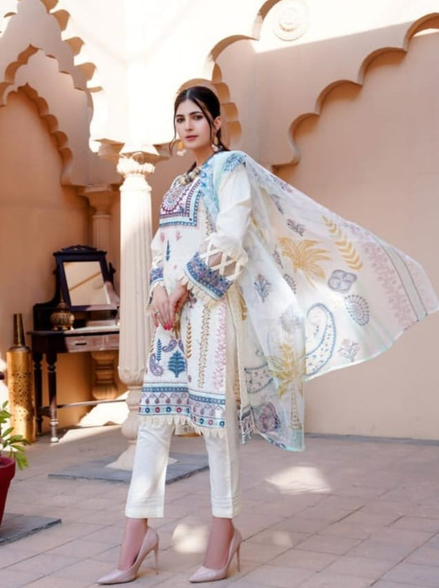 Noor Jahan Embroidered Unstitched Lawn 3pc Koh-e-Noor - Branded Cut Pieces