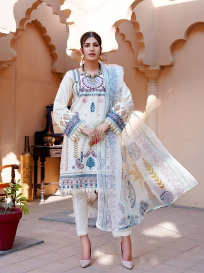 Noor Jahan Embroidered Unstitched Lawn 3pc Koh-e-Noor - Branded Cut Pieces