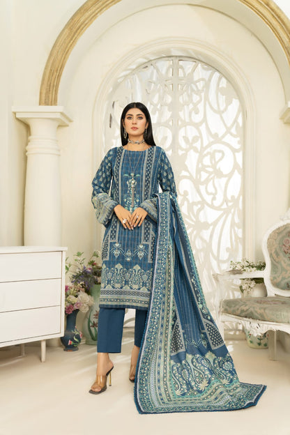 Jacquard Printed Cross Grid Khaddar 3pc - Branded Cut Pieces