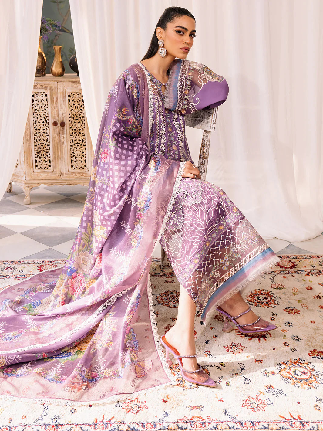 Bin Ilyas-Esha Eshal-Dyed Embroidered Lawn-3PC - Branded Cut Pieces